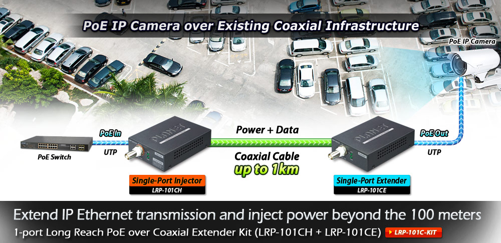 Planet LRP-101C-KIT 1-Port Long Reach PoE Over Coax Extender Kit (LRP-101CH + LRP-101CE)