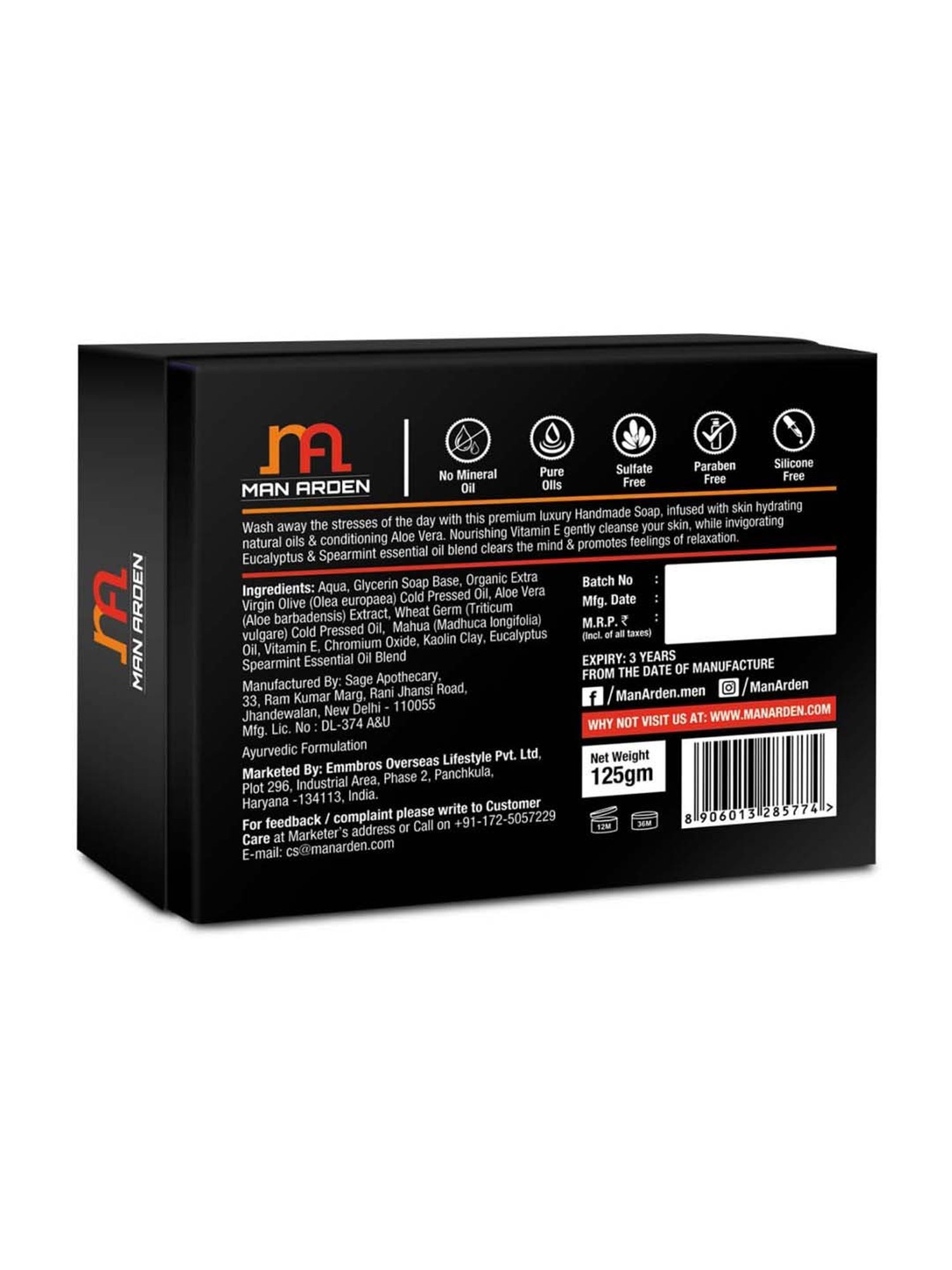 Man Arden Eucalyptus & Spearmint Handmade Luxury Soap - 125 gm