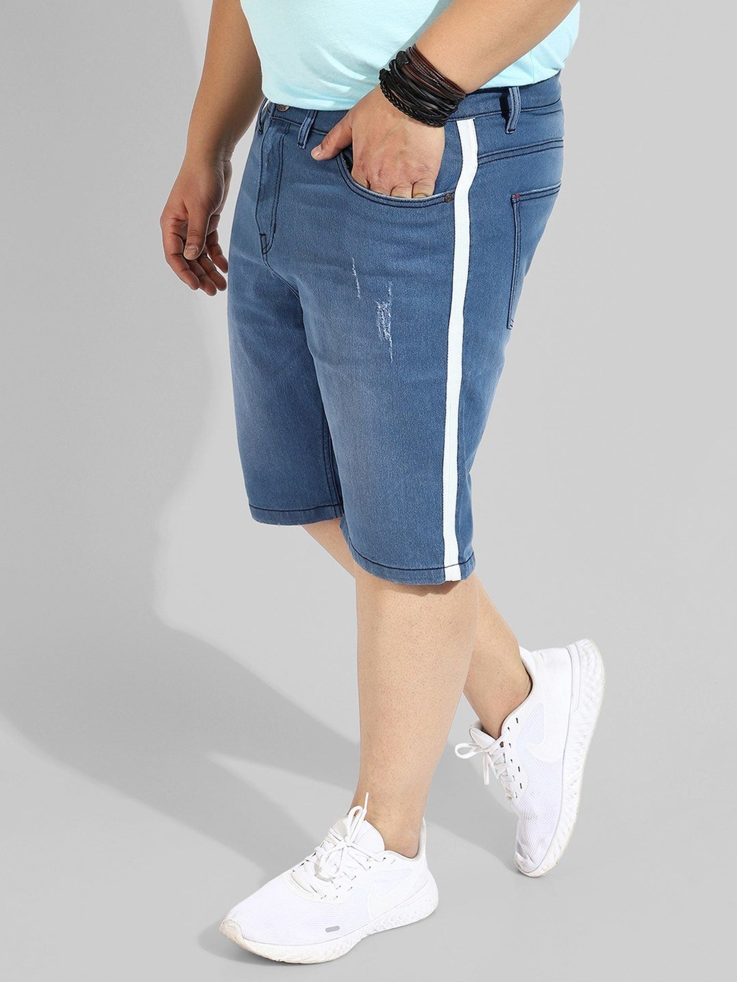 Instafab Plus Blue Regular fit Distressed Plus Size Denim Shorts