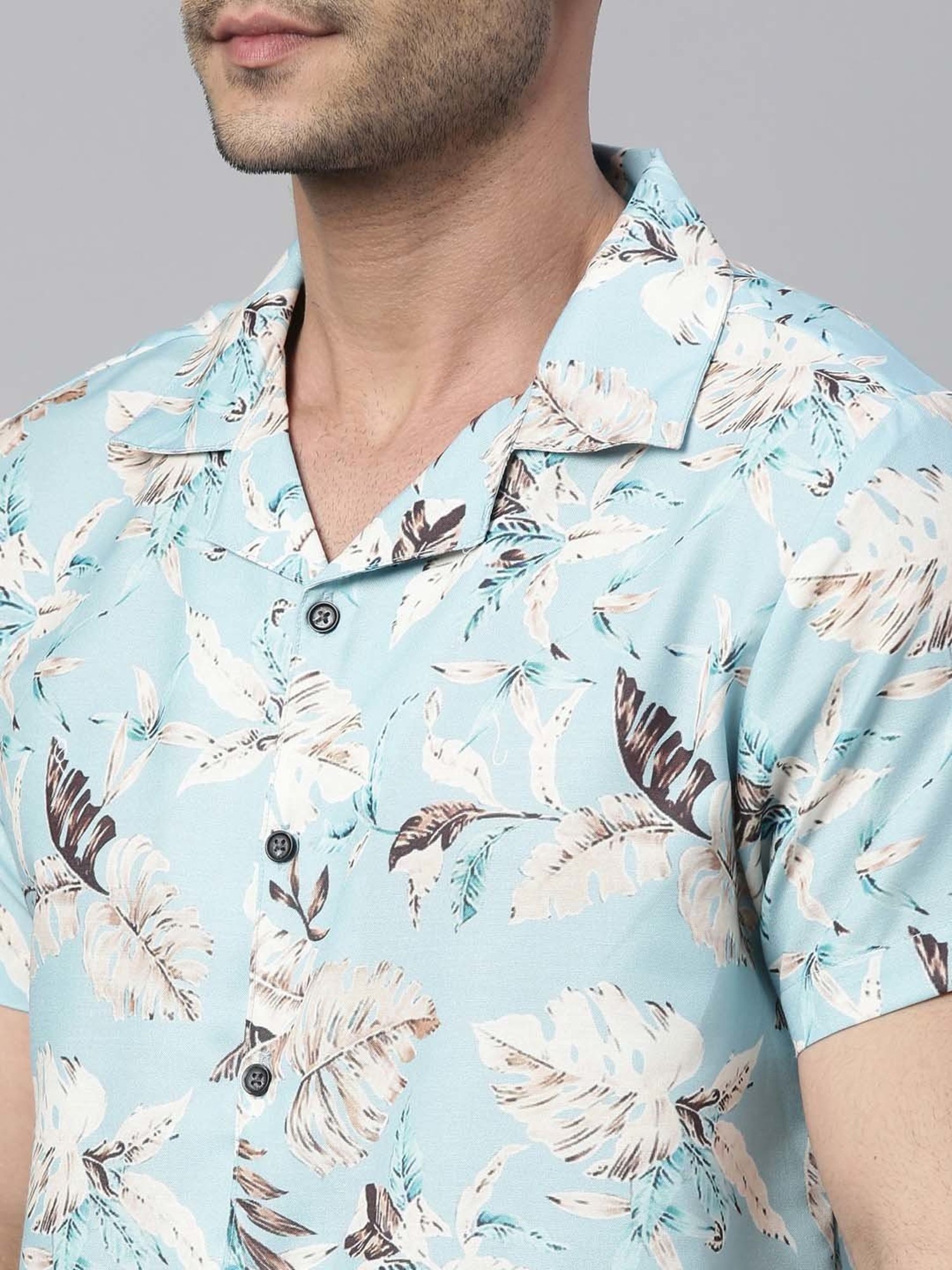 Bushirt Light Blue Regular Fit Printed Shirt & Shorts Set