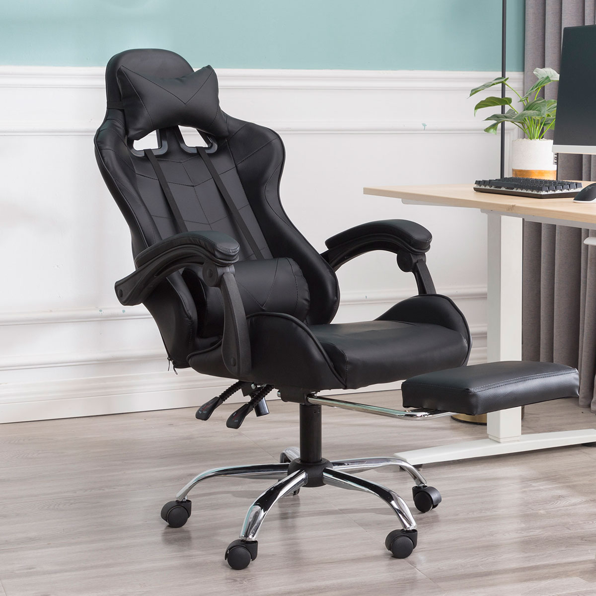 Leather Home Office Gaming Chair High Back Swivel Recliner Seat with Footrest