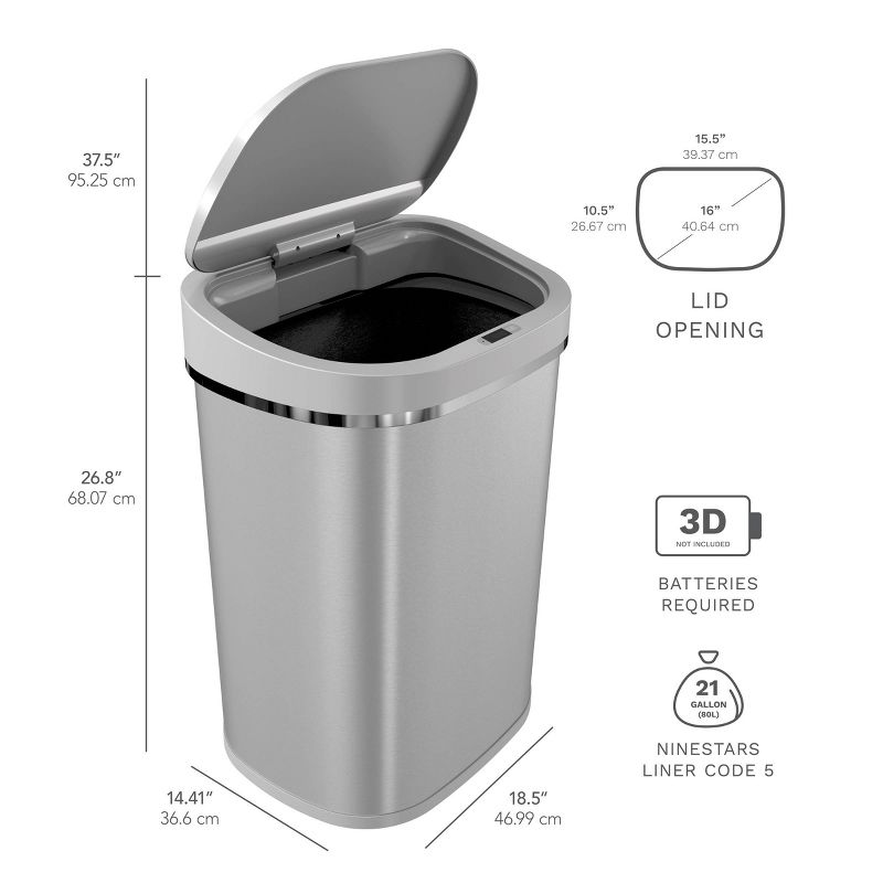 Nine Stars 21gal Motion Sensor Oval Shape Stainless Steel Trash Can Silver