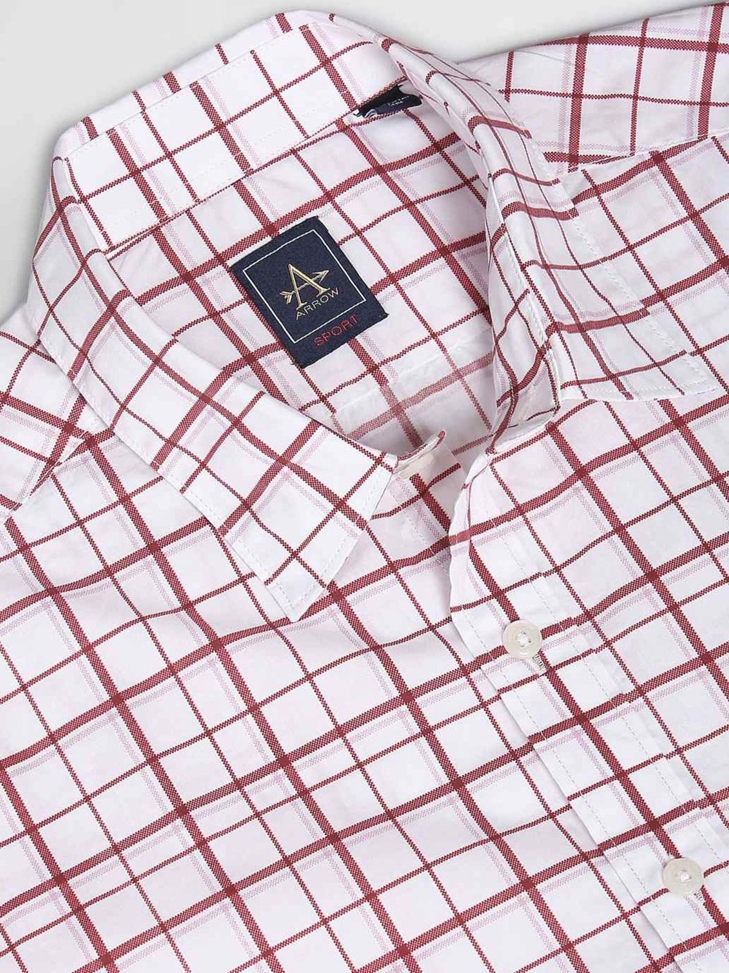 Arrow Sport White & Pink Cotton Slim Fit Checks Shirt