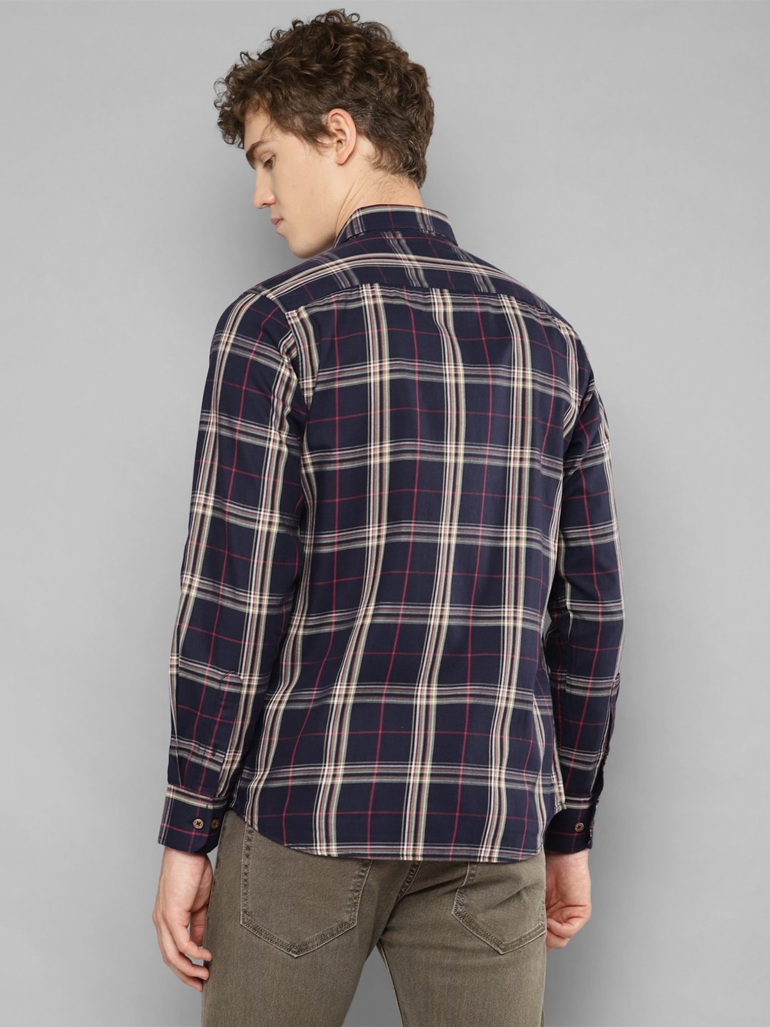 Allen cooper Navy Regular Fit Check Cotton Shirt