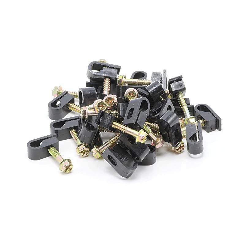 Coaxial Cable Clips Cat6 Electrical Wire Cable Clip 14 in 6 mm Screw Clip and Fastener Black 100 Pieces per Bag
