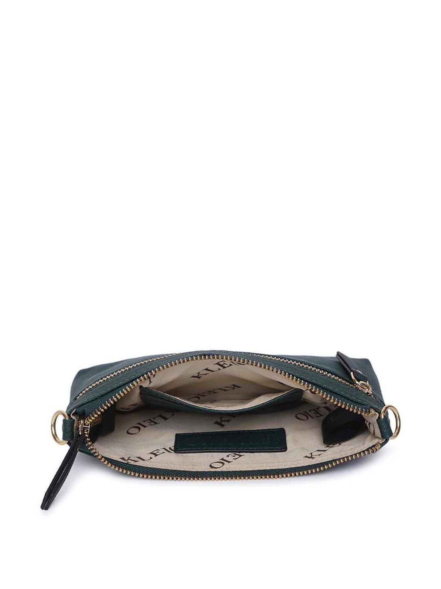 KLEIO Dark Green Solid Medium Shoulder Handbag