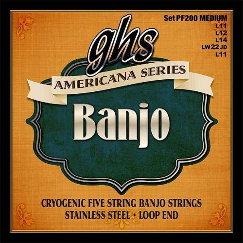 GHS PF200 AMERICANA Cryogenically Treated Stainless Steel Banjo 5-String Set, Medium, 11-22