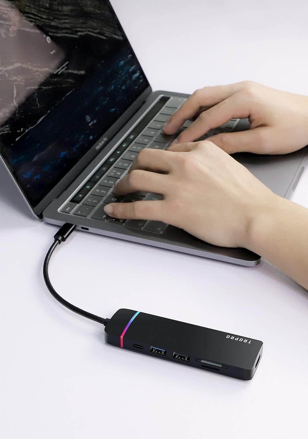 USB C Hub 6 in 1 Type-C Adapter Multiport (USB 3.0 + SD/TF Card Reader+4K HDMI+Type-C Port) Compatible for MacBook Pro/iPad Pro/HW MateBook/Chromebook and Other Type C Devices