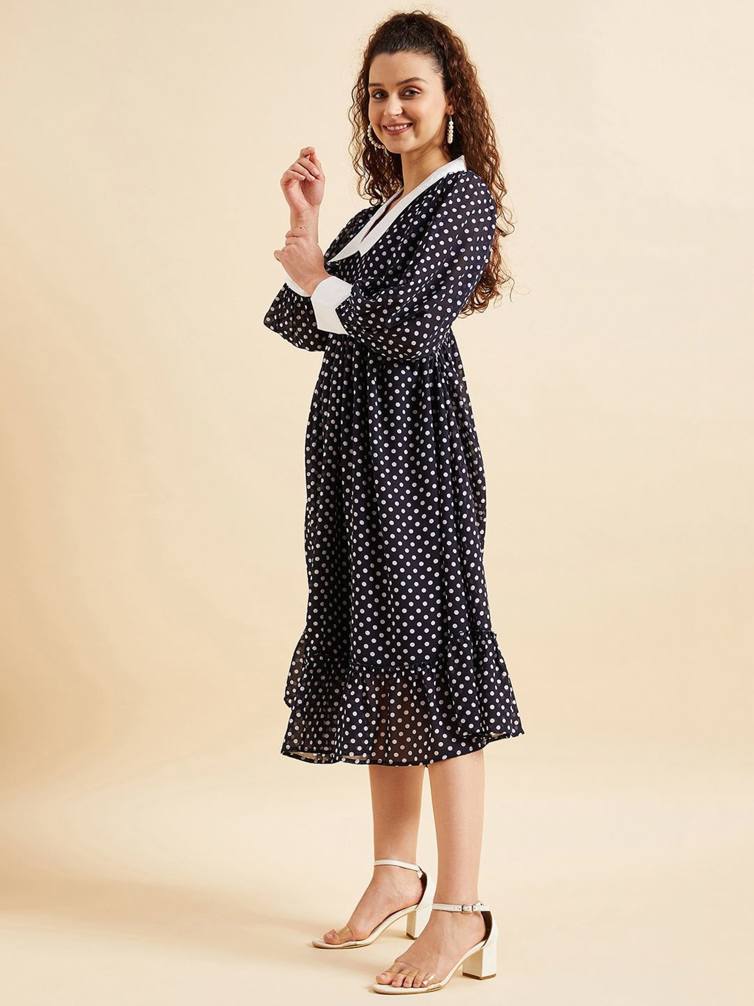 PANIT Navy Polka Dot Ethnic Dress