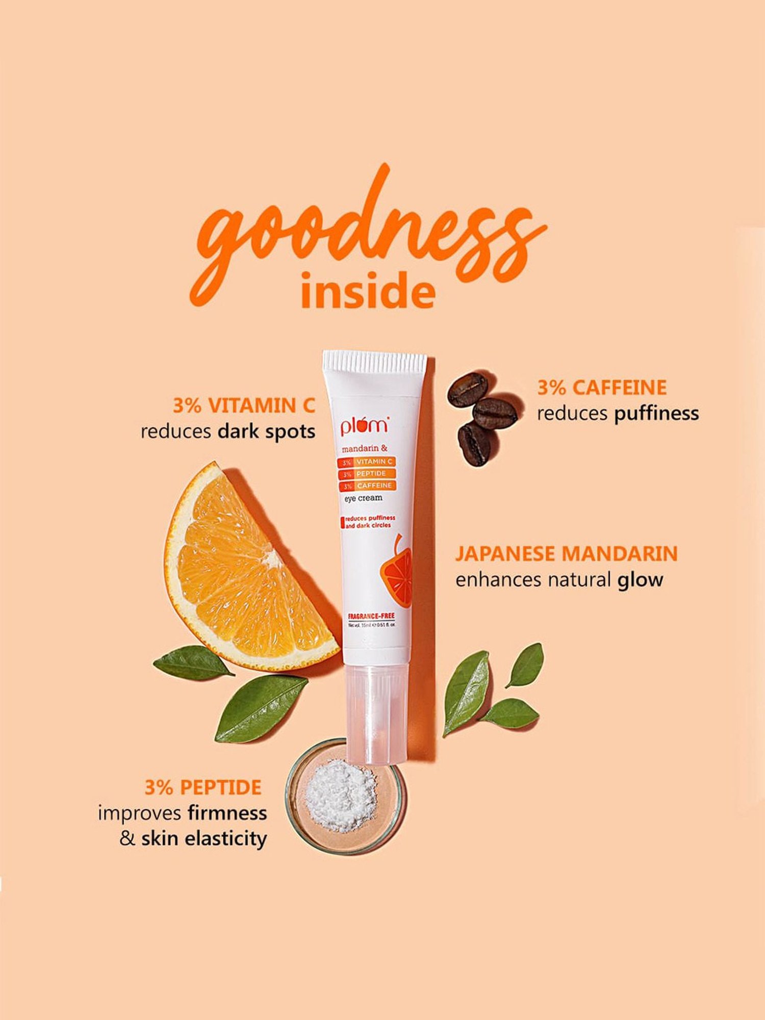 Plum Mandarin & 3% Vitamin C, 3% Peptide, 3% Caffeine Eye Cream - 15 ml
