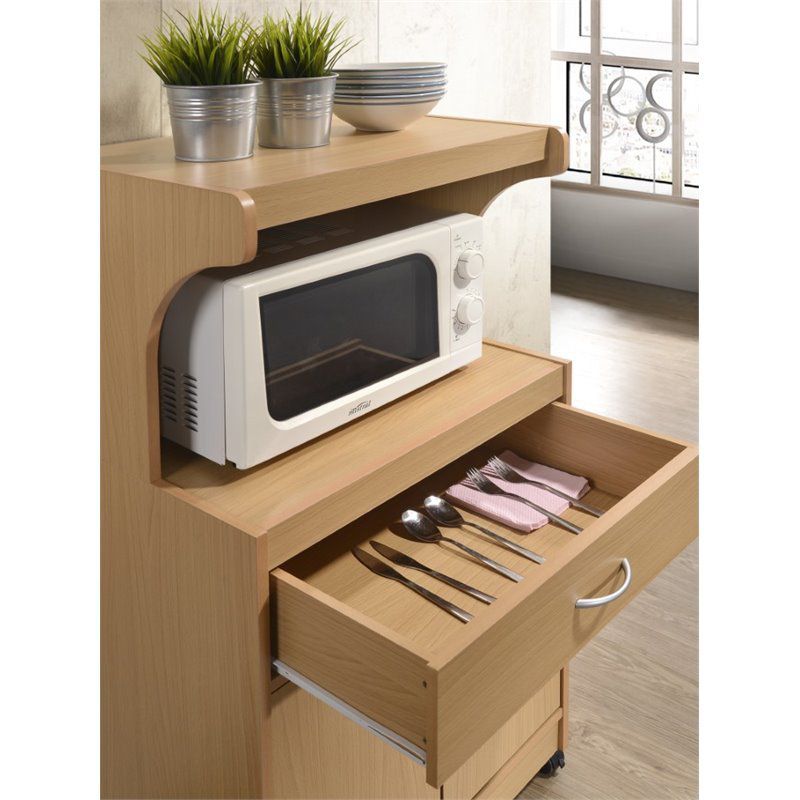 Microwave Kitchen Cart in Beech Brown - Hodedah