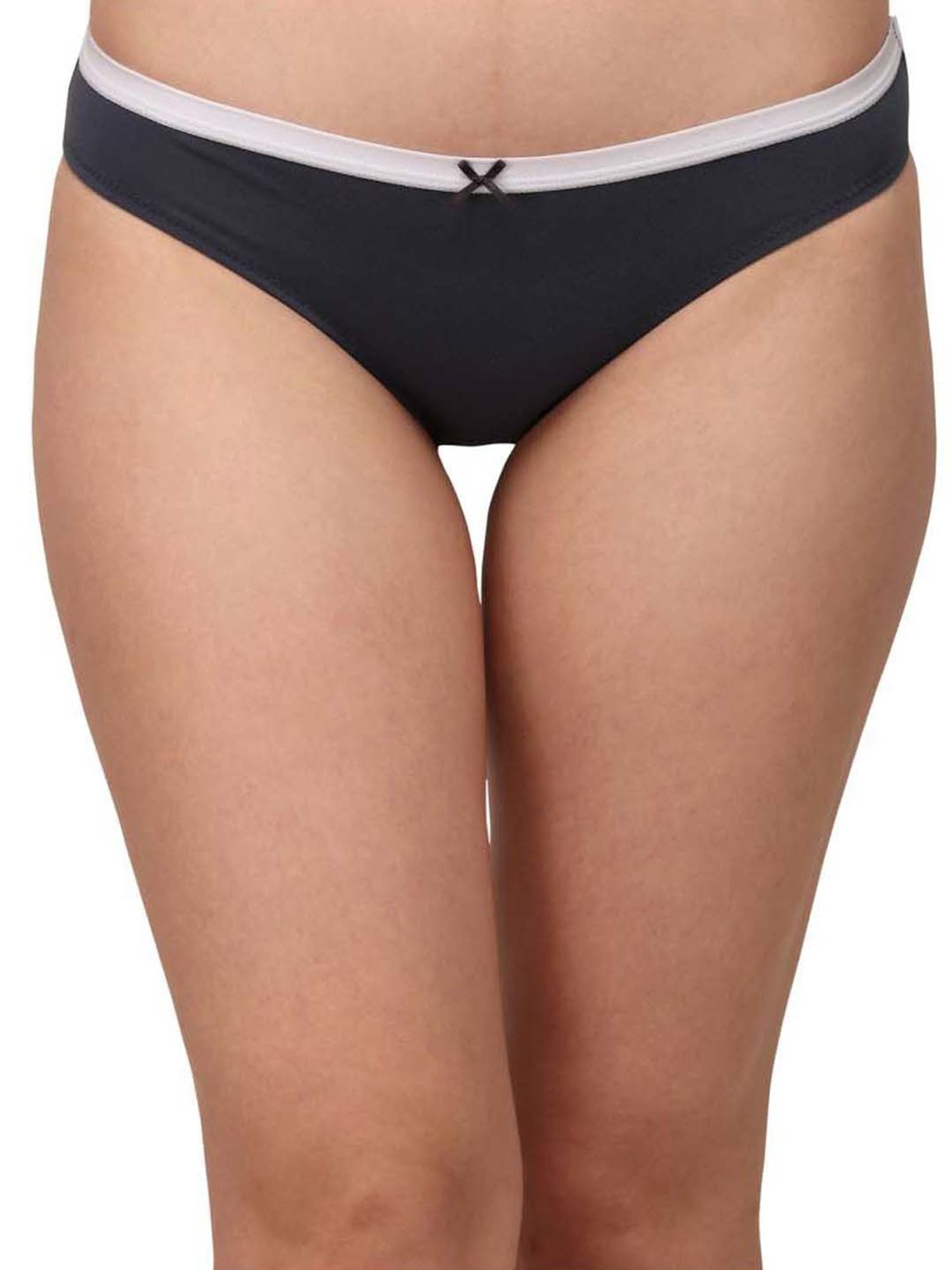 Soie White & Navy Cotton Printed Bikini Panties - Pack Of 6