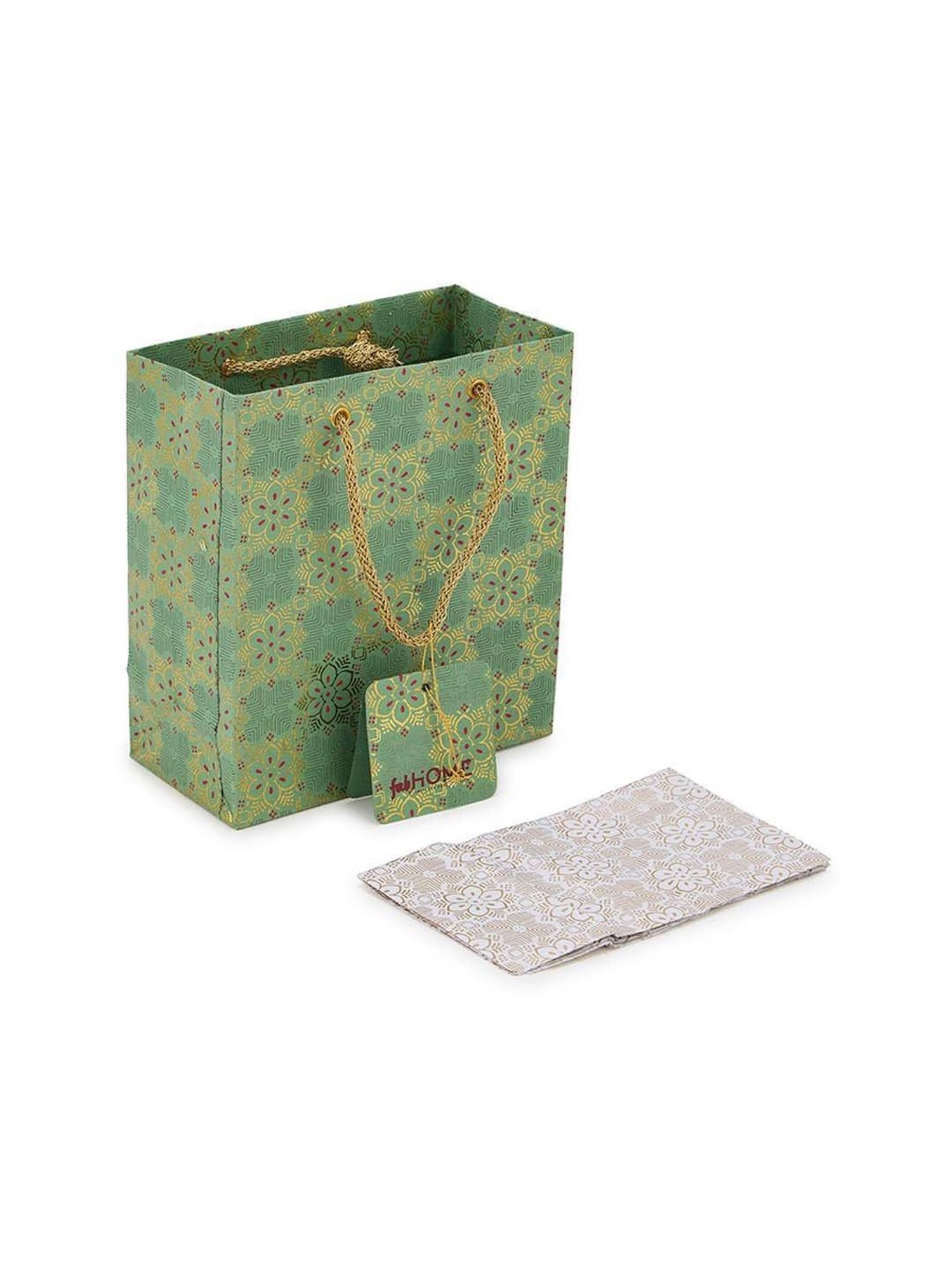 Fabindia Home Green Paper Printed Sarkhaab Small Gift Bag