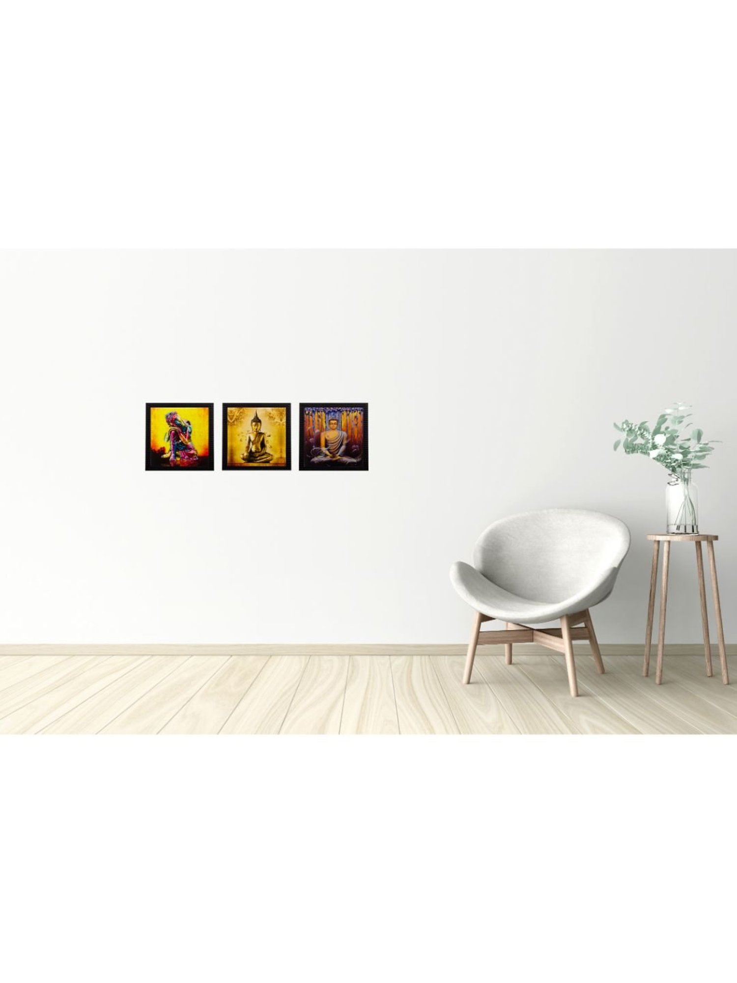 eCraftIndia Set Of 3 Lord Buddha Paper Painting