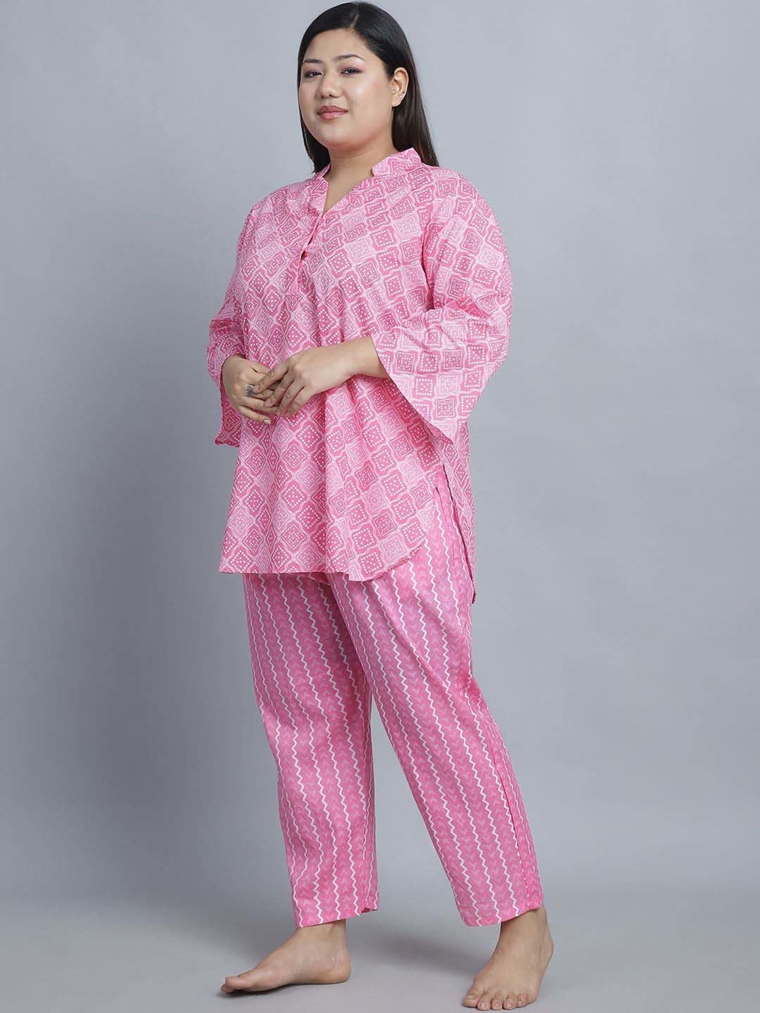 TAG 7 Pink Cotton Printed Top Pyjamas Set