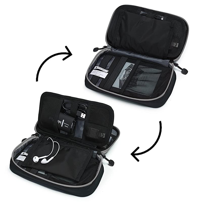 Electronic Organizer Travel Cable Organizer Bag Portable Electronic Accessories Bag for Cable USB Black and Grey