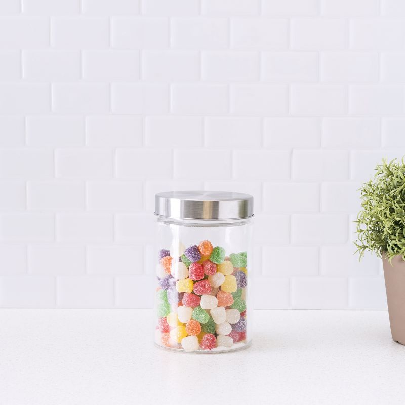 Home Basics Medium 40 oz. Round Glass Canister with Air-Tight Stainless Steel Twist Top Lid, Clear