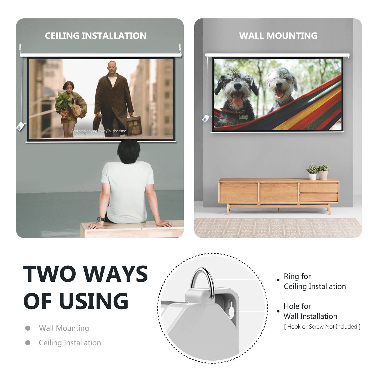 Neewer 110-inch Motorized Projector Screen with Remote Control, Projection Screen 16:9 110-inch Diagonal 8K/4K HD with Metal Housing and Wrinkle-Free 160&deg; Viewing Angle for Home Theater Office