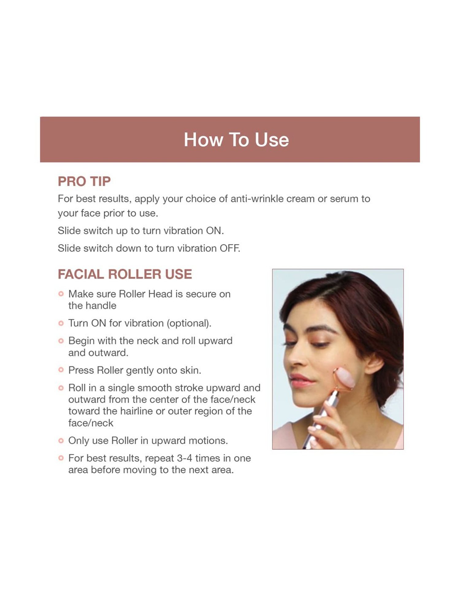 Flawless Finishing Touch Contour Micro Vibrating Facial Rose Quartz Roller & Massager