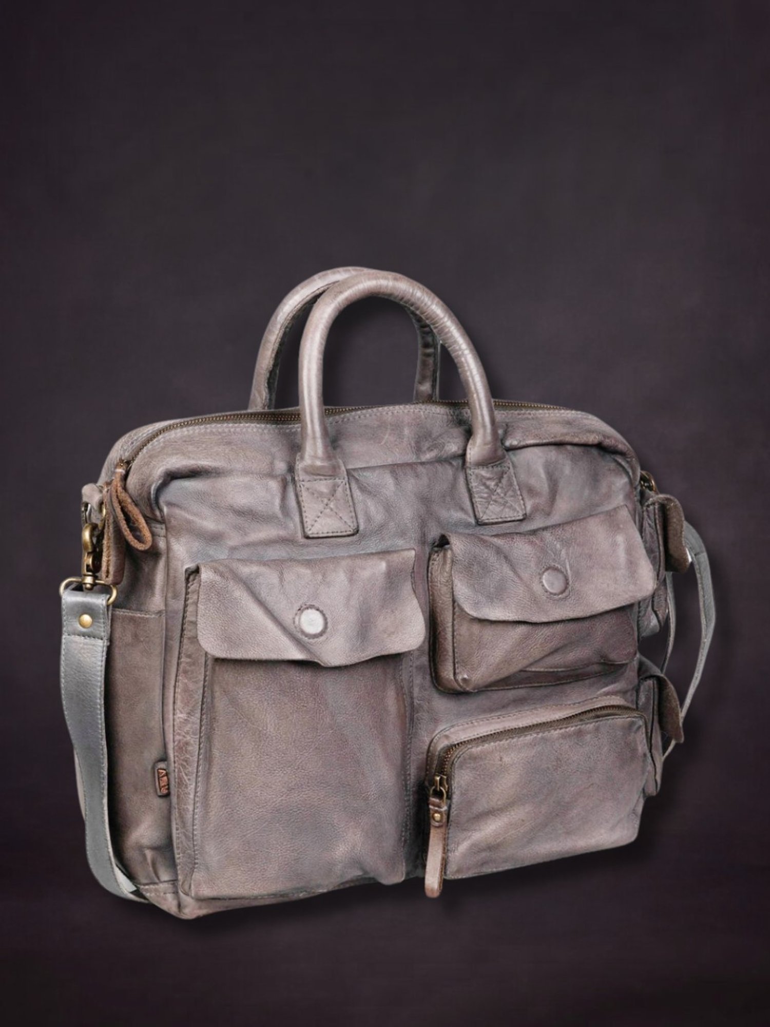 Art N Vintage William Grey Leather Solid Large Laptop Messenger Bag