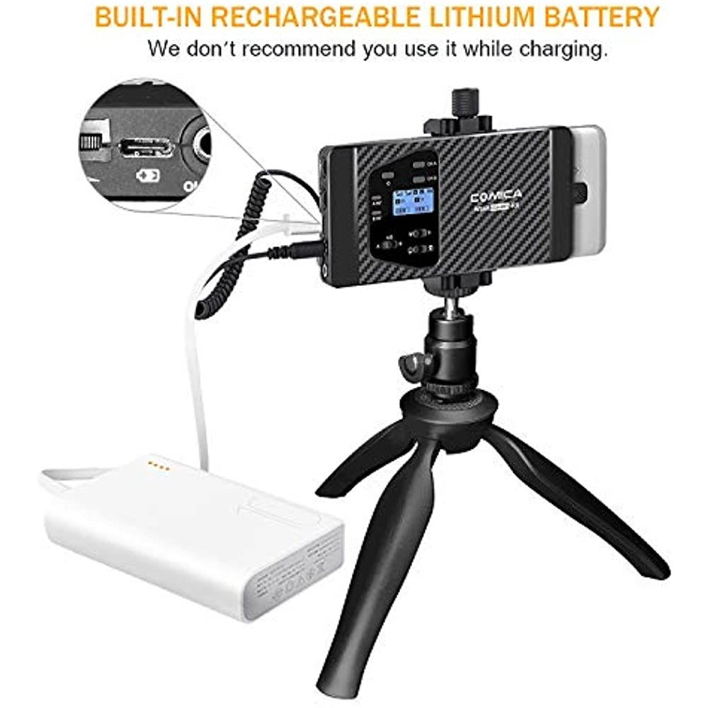 comica CVM-WS60 Combo Wireless Dual Lavalier Lapel Microphone System with UHF 12 Channels, Universal Smartphone Clamp,100-194ft Wireless Range,Wireless Microphone for Smartphones and Cameras (2Tx+1Rx)