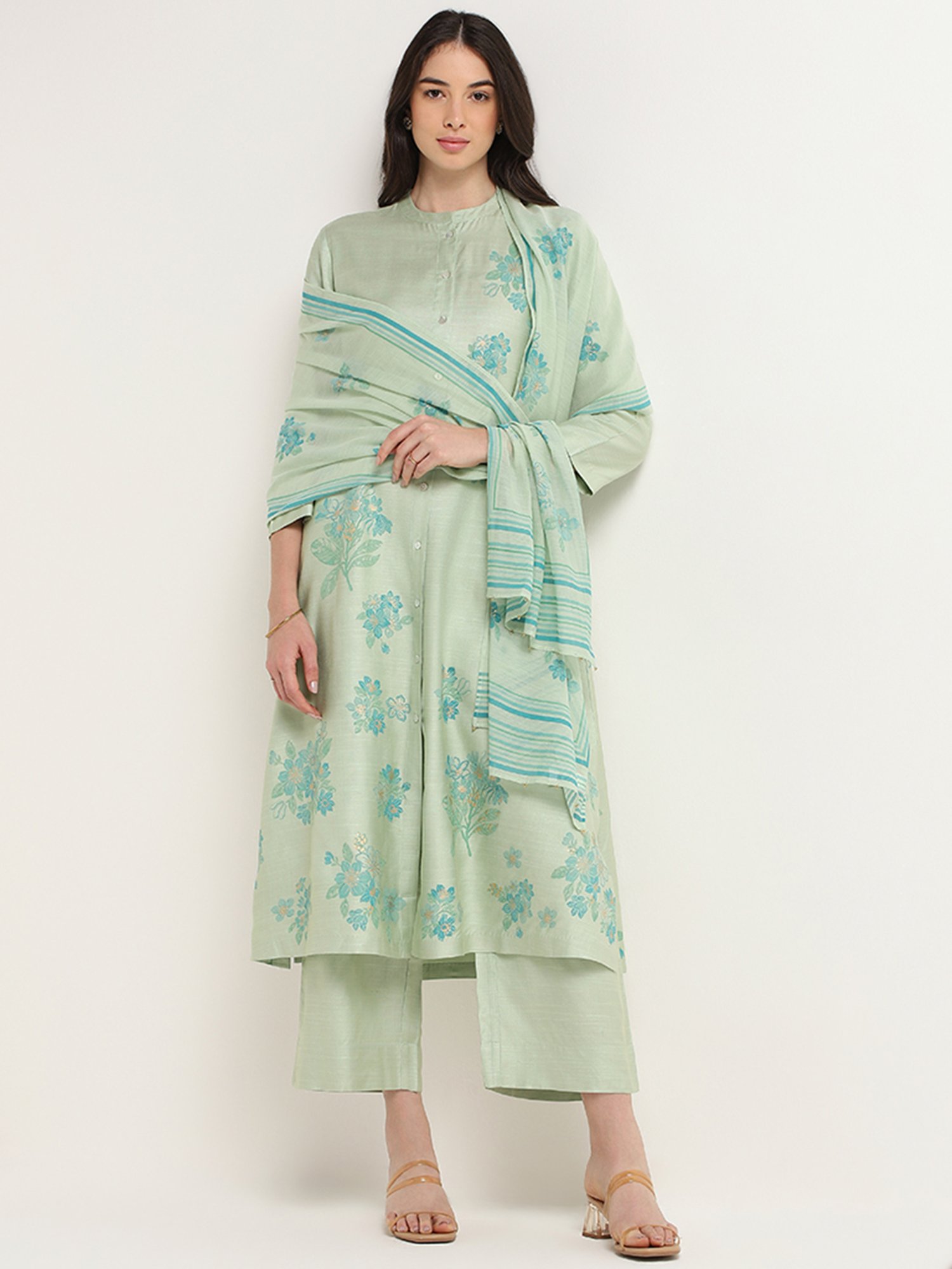 Zuba by Westside Green Floral Print A-Line Kurta