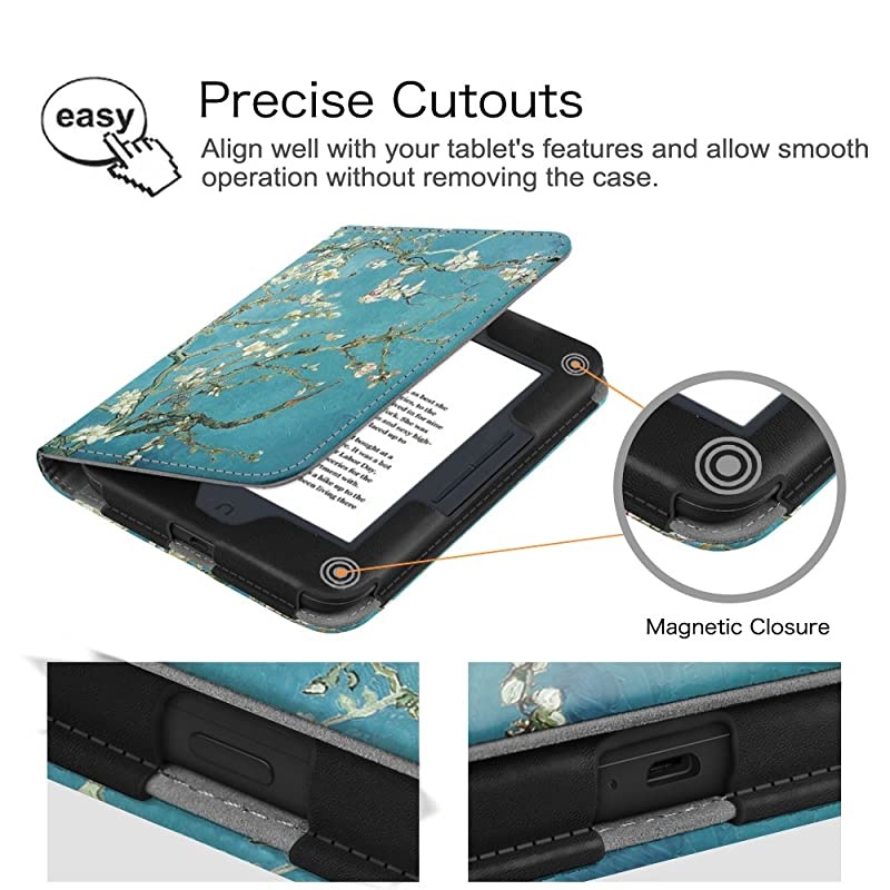 Case for Nook GlowLight 3 Slim Fit Premium Vegan Leather Folio Cover for Barnes and Noble Nook GlowLight 3 eReader 2017 Release Model BNRV520 Blossom