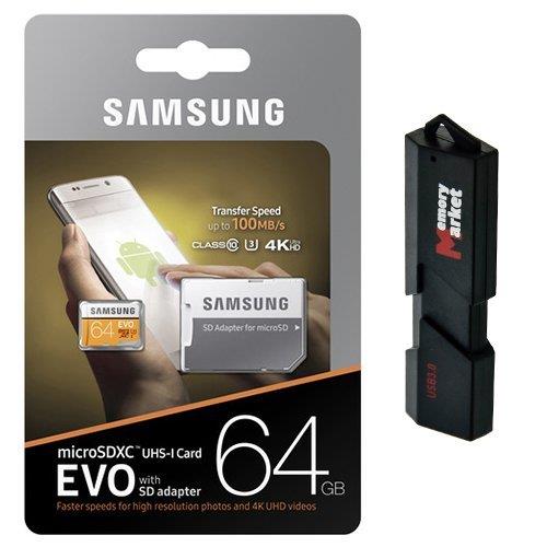 Samsung 64GB MicroSD XC Class 10 Grade 3 UHS-3 Mobile Memory Card for Samsung Galaxy S7 & S7 Edge S8 & S8 Plus & SD Memory Card Reader
