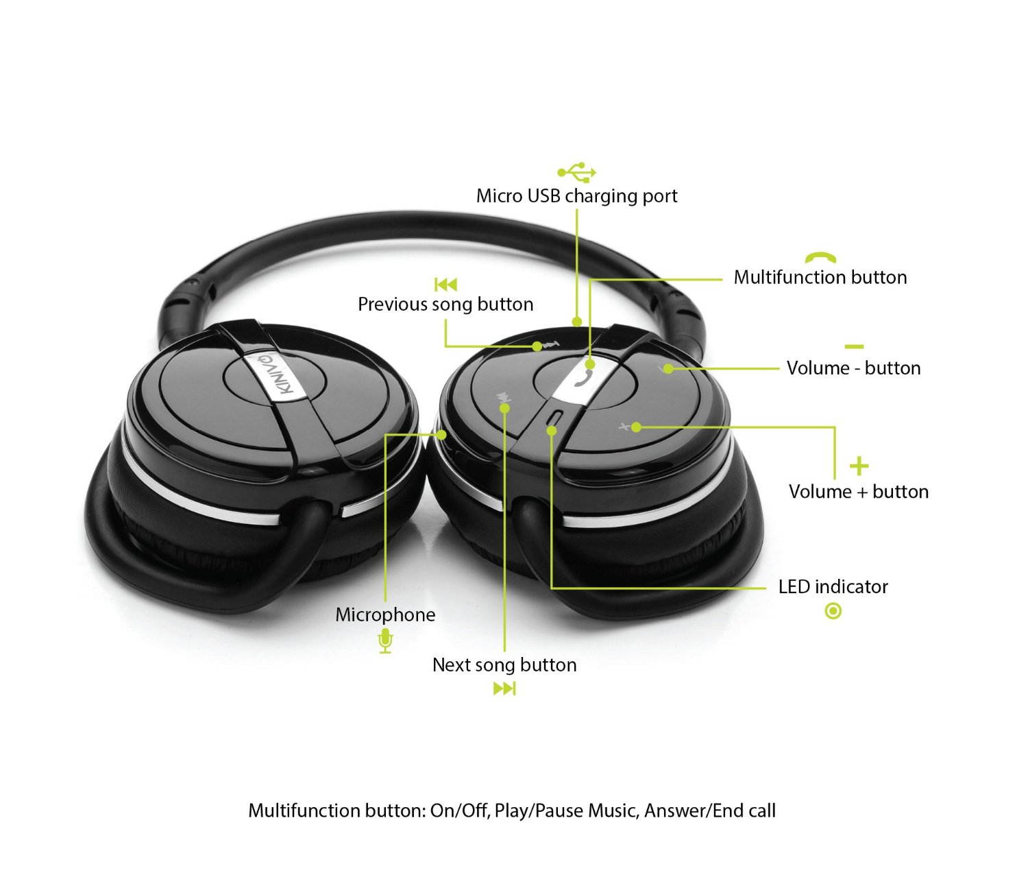 Kinivo BTH240 Bluetooth Stereo Headphone - Supports Wireless Music Streaming and Hands-Free calling (Black)