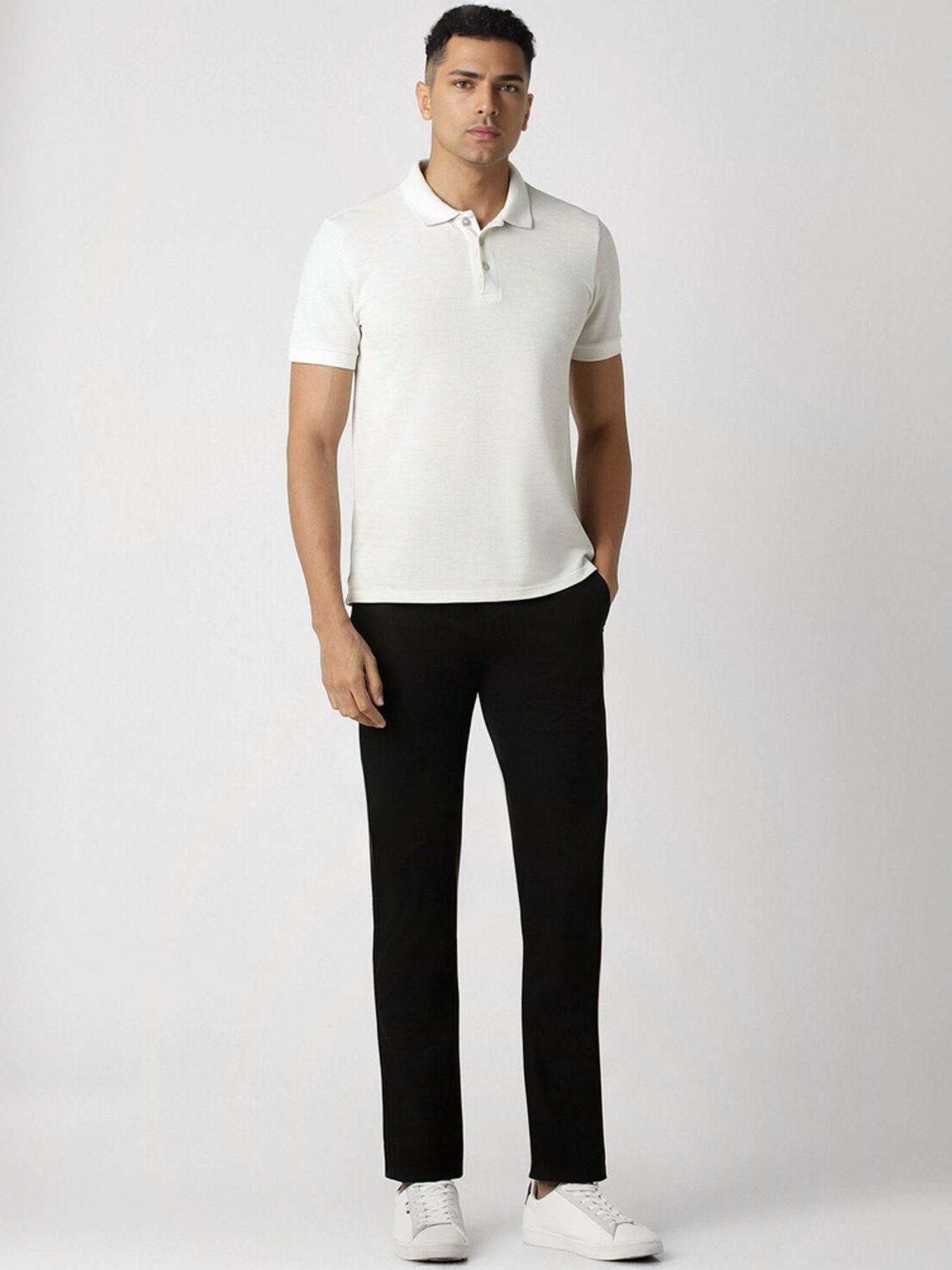 Peter England Black Cotton Slim Fit Trousers