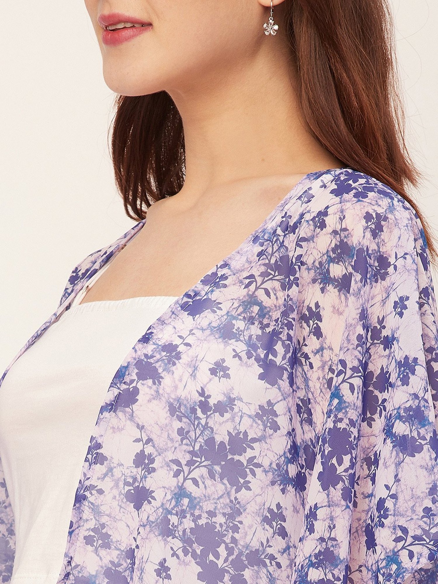 Moomaya Violet & White Floral Print Shrug