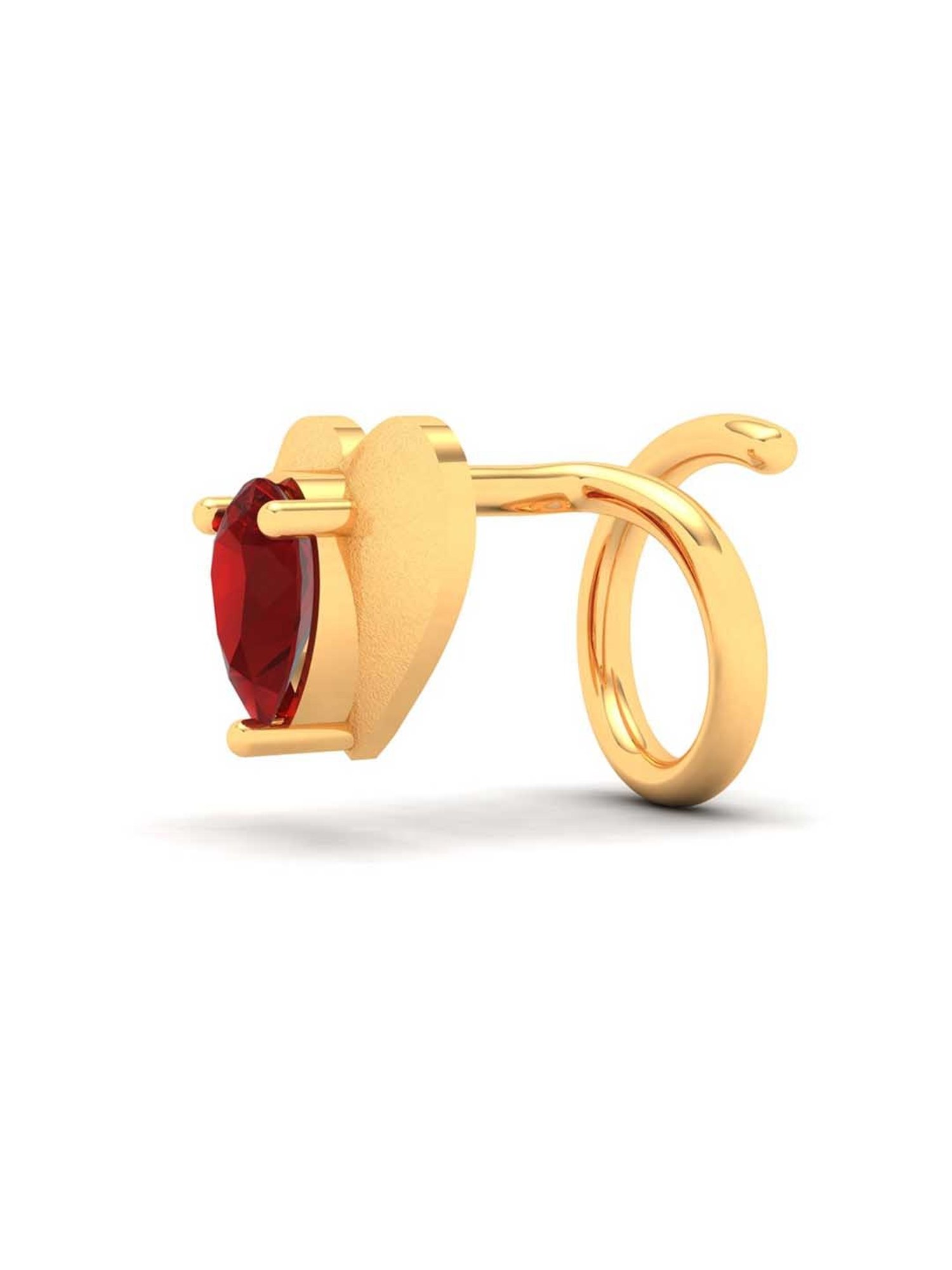 P.C. Chandra Jewellers 18k Gold Love Shaped Stud Red Stone Nosepin