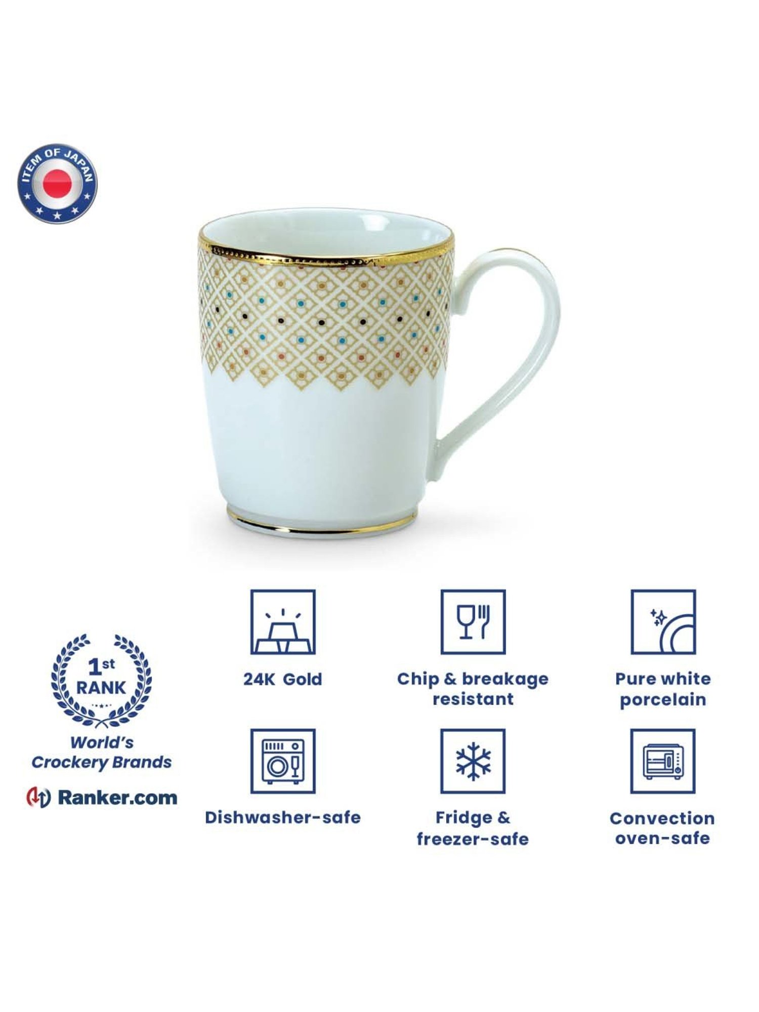 Noritake Petite Fleur White & Beige Poreclain Coffee Mug (0.295 L) - Set of 6