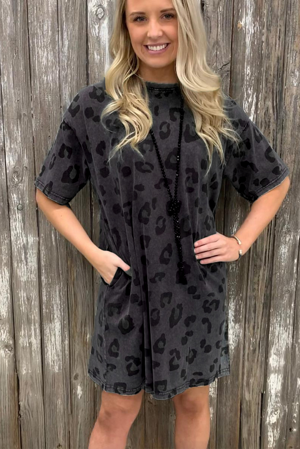 Cheetah Casual Long Sleeve Button Up Shirt Dress