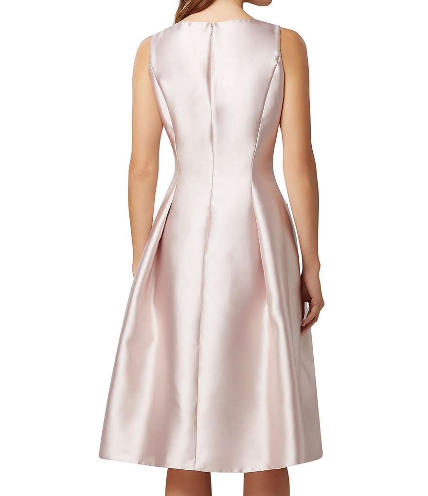 Tahari ASL Jewel Neck Embellished Pearl Tea Length Sleeveless Fit & Flare Dress