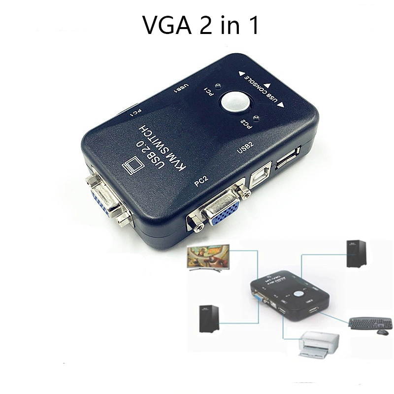 USB KVM Switch Switcher 2 Port VGA SVGA Switch Box USB 2.0 Mouse Keyboard 1920*1440 Switch