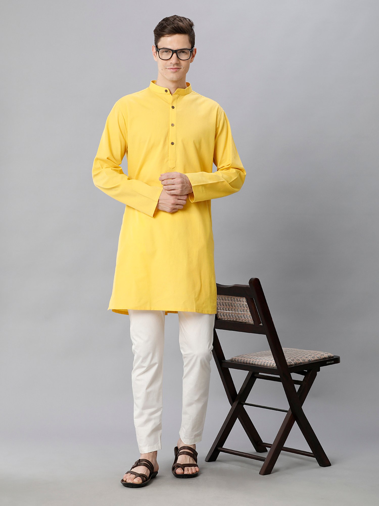Manthan Fawn & White Regular Fit Kurta