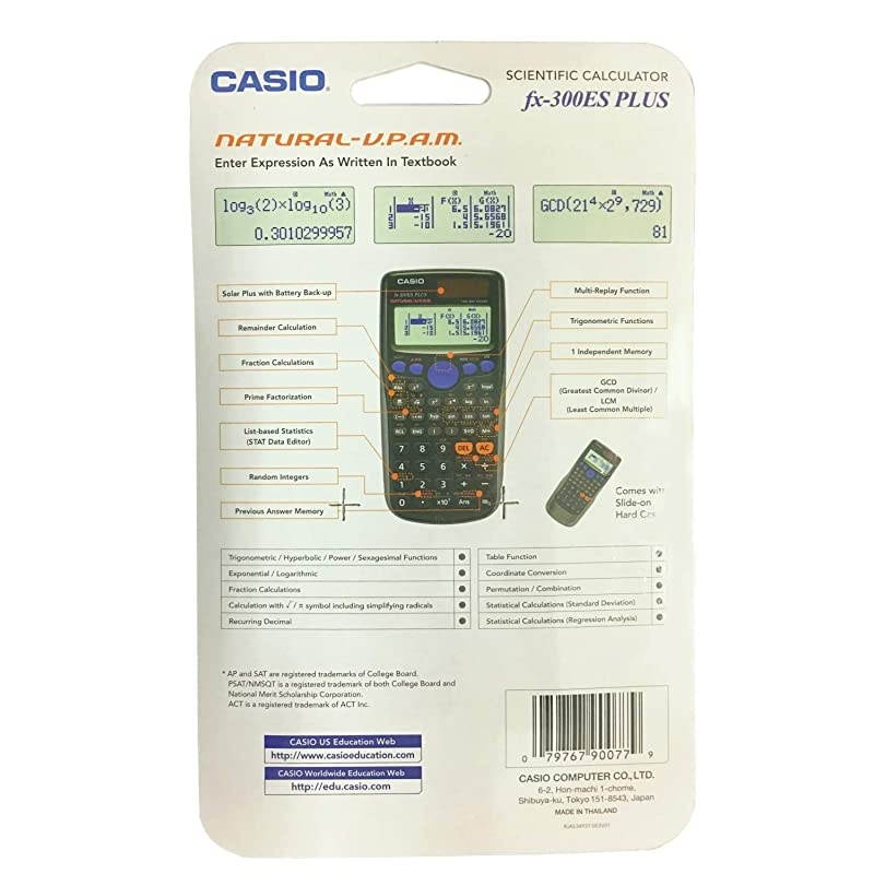 fx-300ES PLUS Scientific Calculator; SAT Compatible; Natural Textbook Display; Math, Trigonometry, Statistics, Algebra, Geometry and Physics Functions; Comes with Slide-on Hard Case; Black