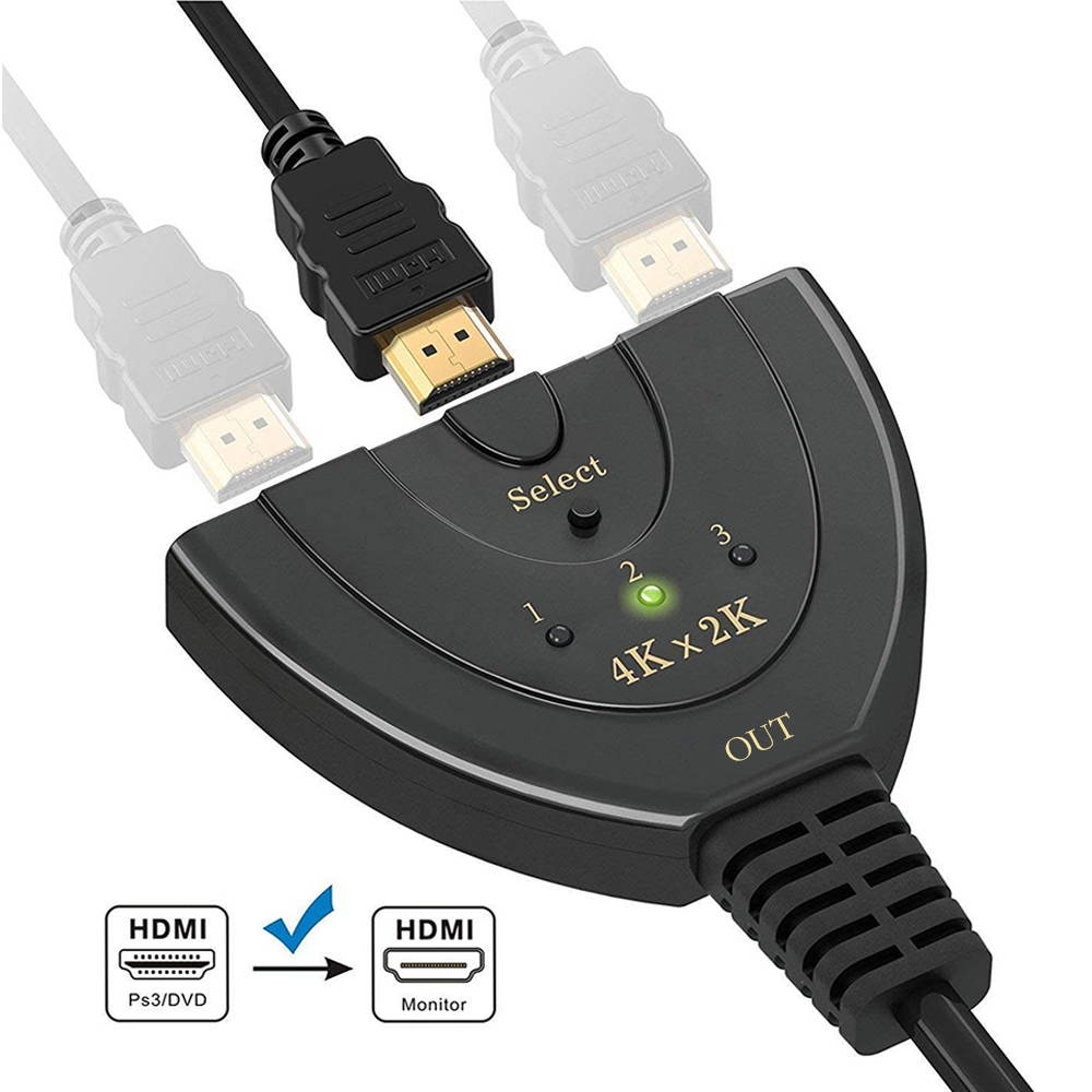 HDMI Switch 4K, 3 Port HDMI Switch, 3x1 Switcher Support Ultra HD 3D HDR Full HD 1080P HDCP, HDMI Splitter Hub Compatible with Apple TV Roku Fire TV Stick HDTV /PS5/PS4/Xbox Series/One/Chrome cast