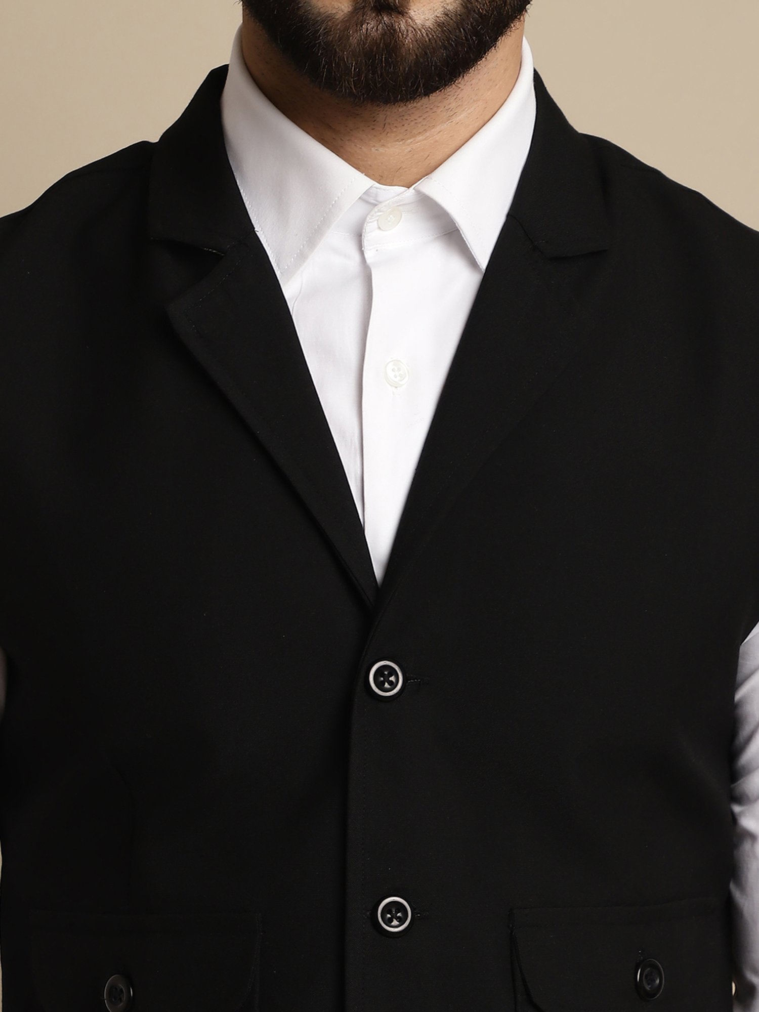 Even Black Regular Fit Notch Lapel Waistcoat