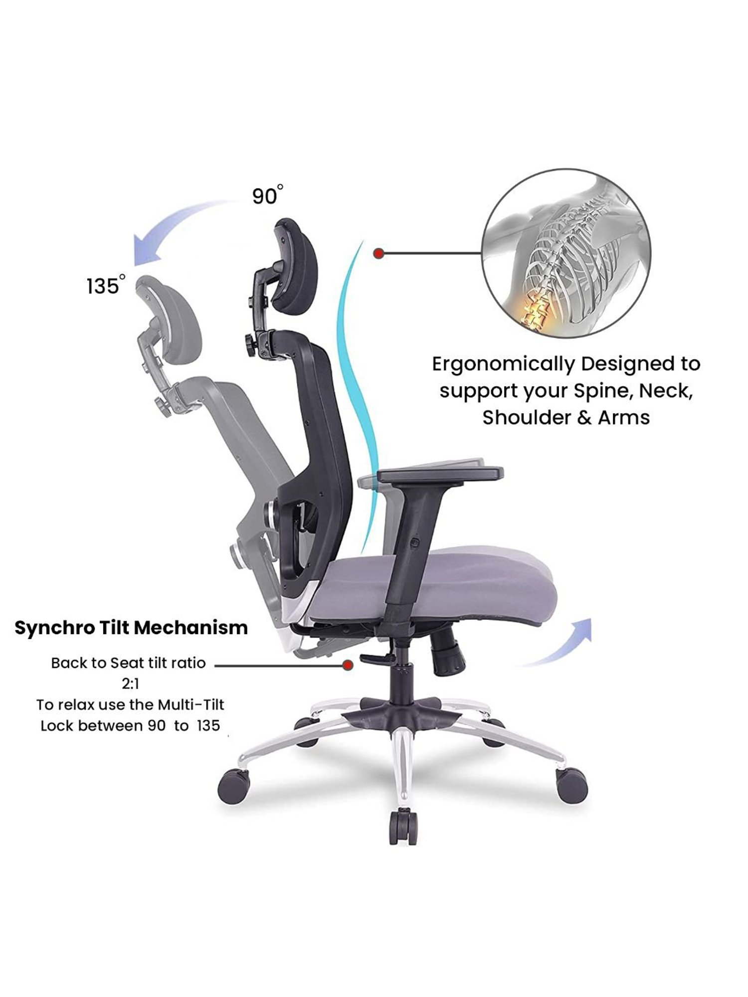 Green Soul Jupiter Superb Black & Grey Foam Ergonomic High Back Office Chair