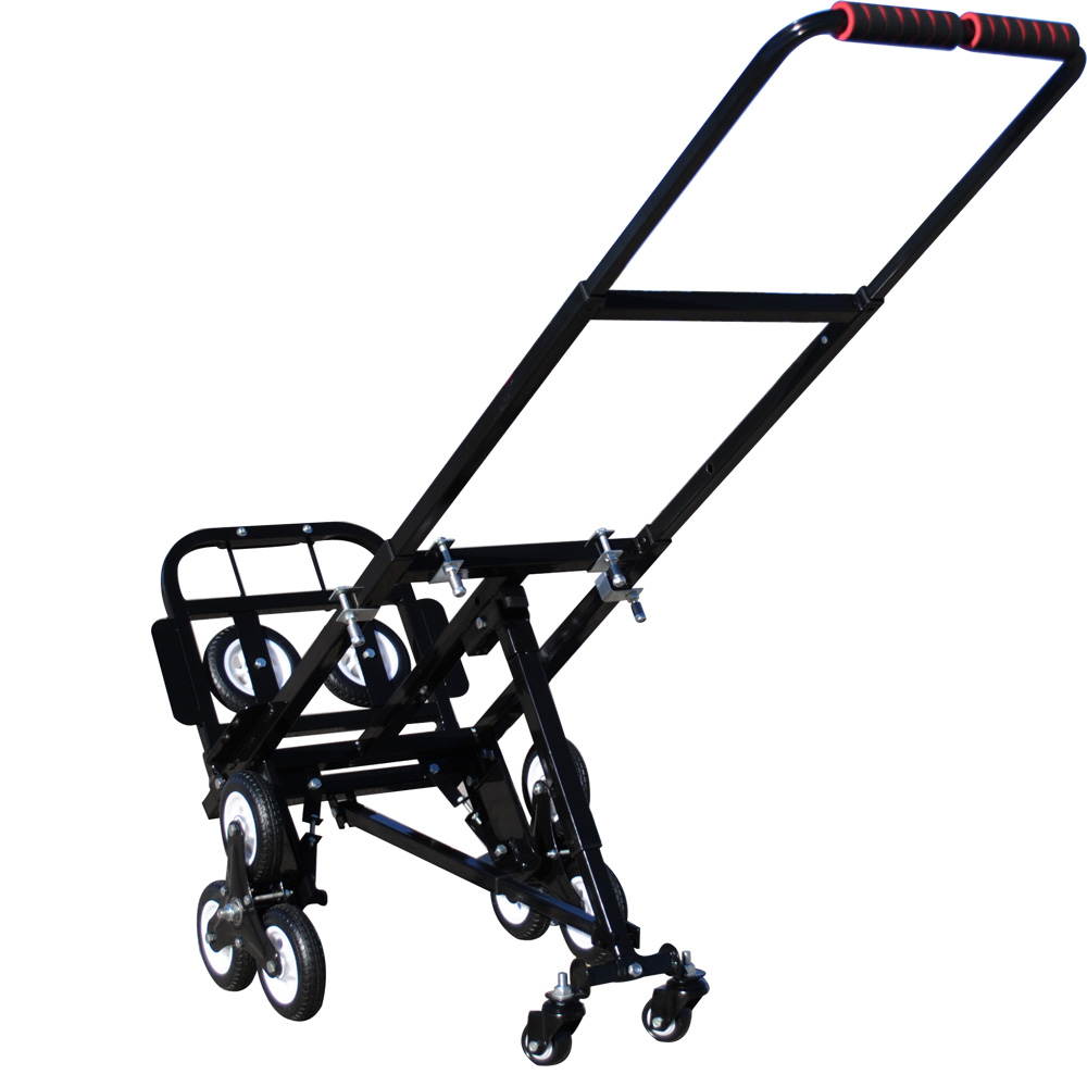 Intsupermai Black Folding Portable Stair Climbing Hand Truck Luggage Cart with Extended Hand Lever with 6 Wheels 2 Backup Wheels and 2 Casters