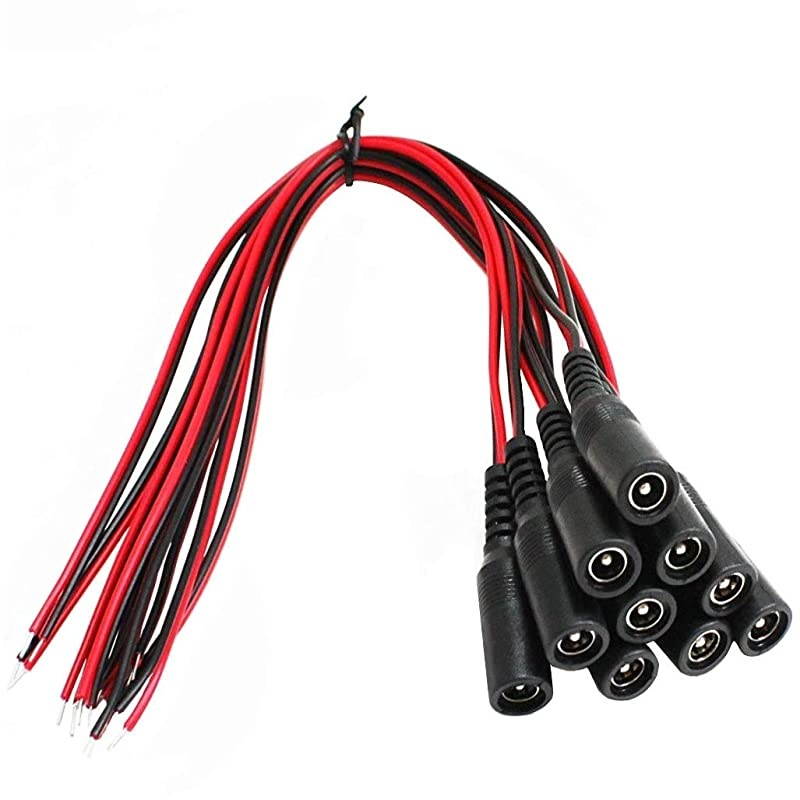 10 Pack DC Power Female Pigtail Connectors 21 x 55mm Copper 10 inch Length