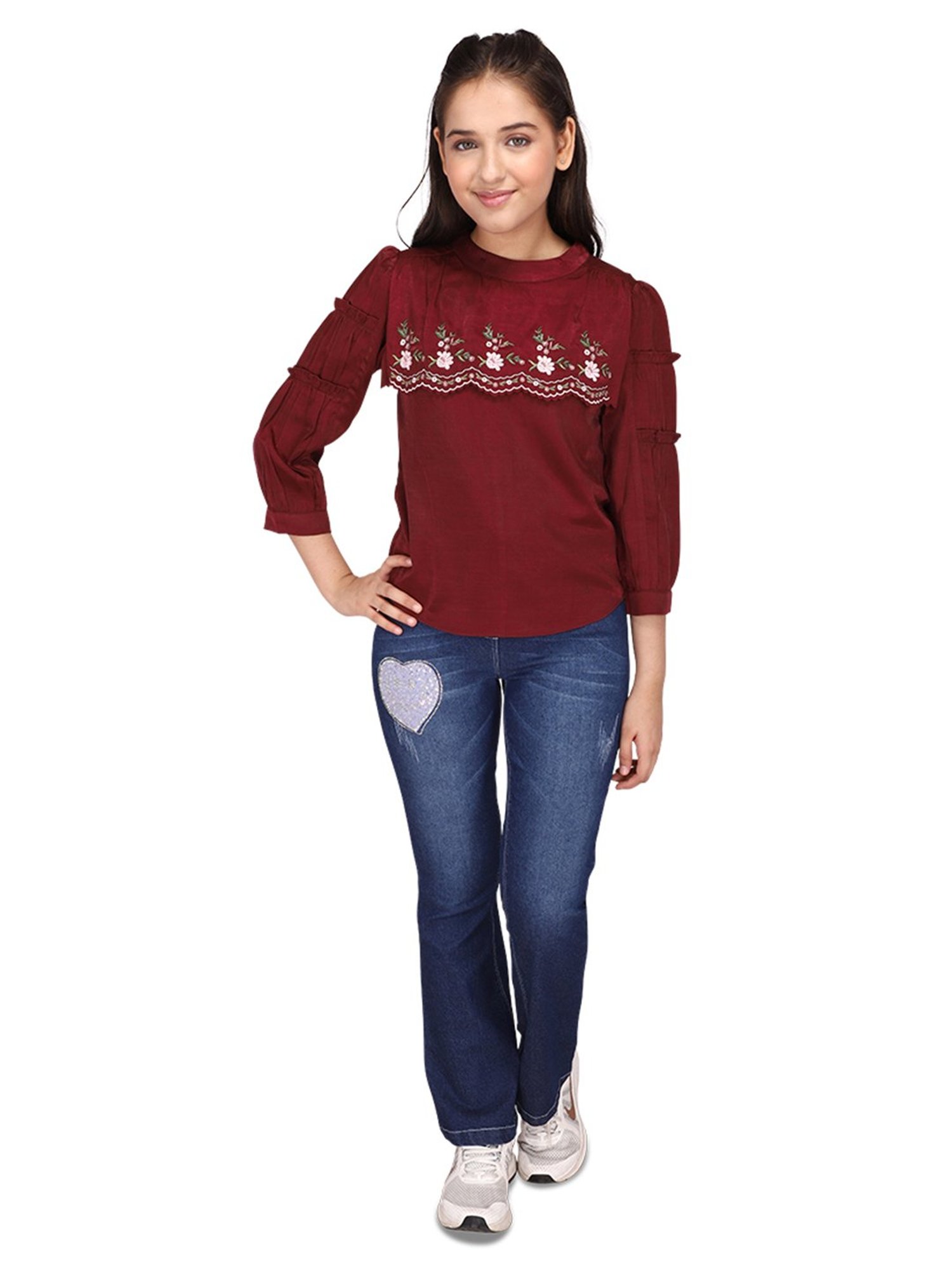Cutecumber Kids Maroon Embroidered Top