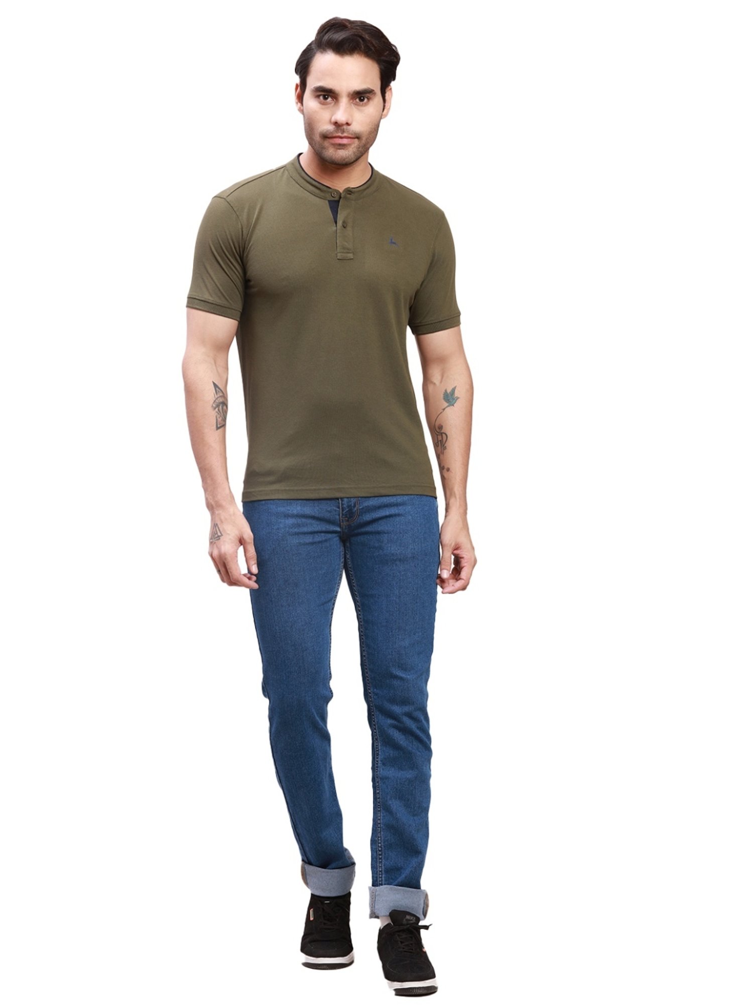 Parx Olive Regular Fit Henley T-Shirt