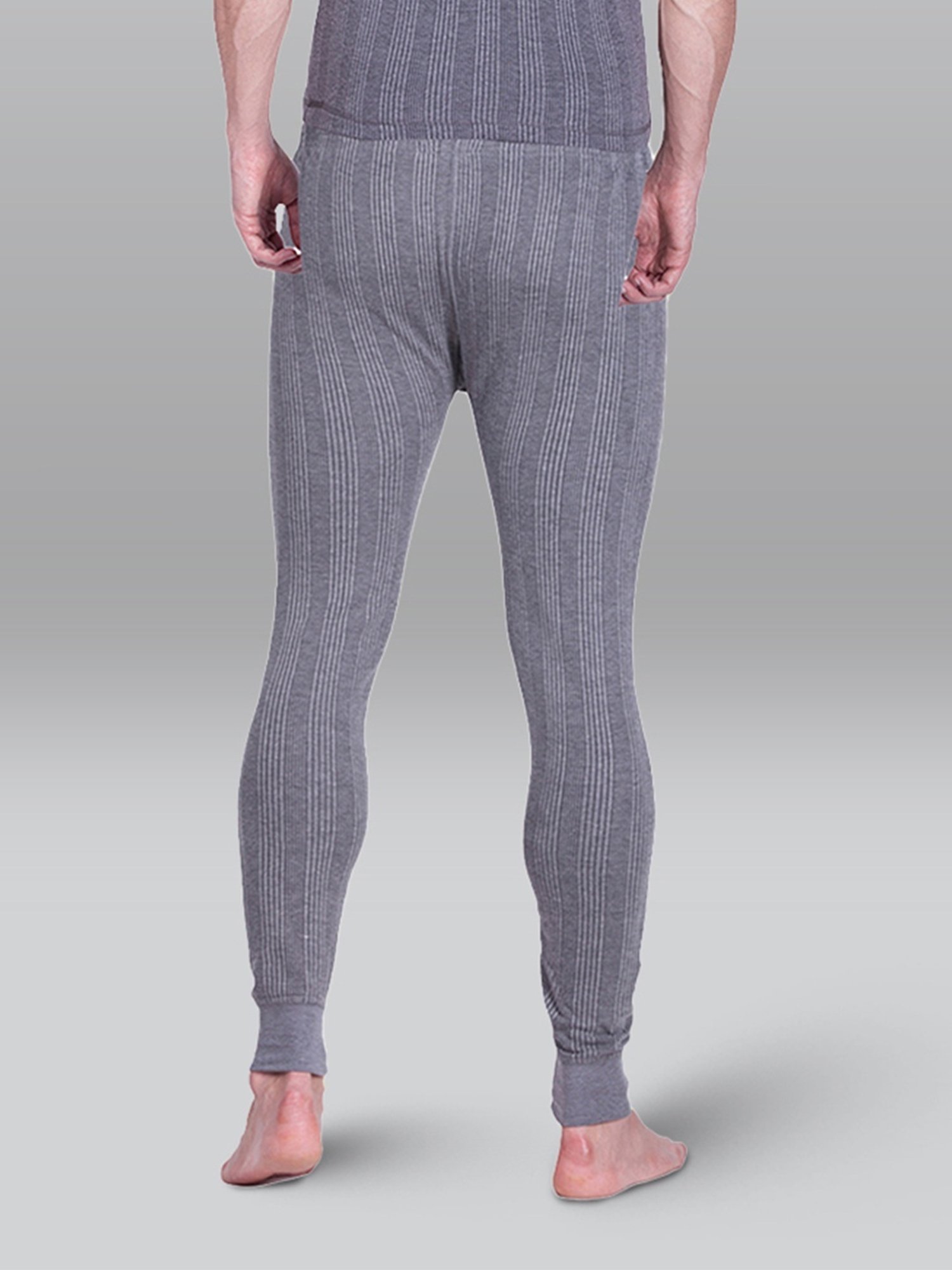 LUX Inferno Grey & White Skinny Fit Striped Thermal Bottoms - Pack of 2