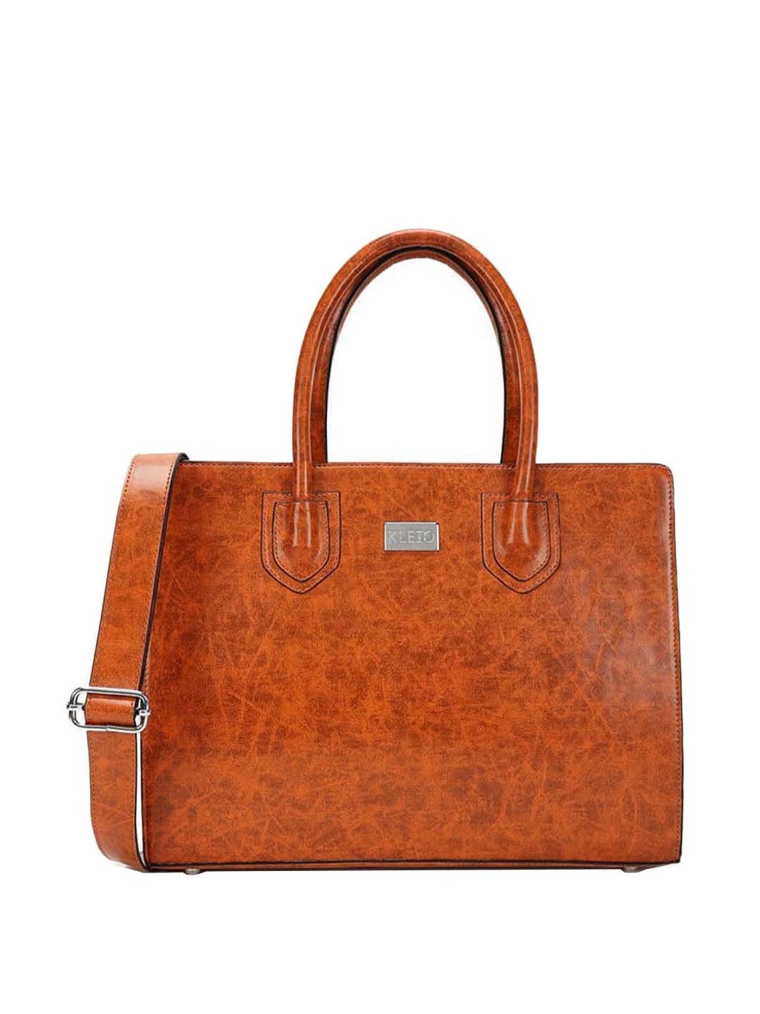 KLEIO Orange Solid Medium Tote Handbag