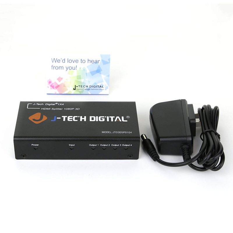 J-Tech Digital TM 4 Ports HDMI 1x4 Powered Splitter Ver 1.3 Certified for Full HD 1080P with Deep Color & HD Audio and Max Bandwidth of 10.2Gbps