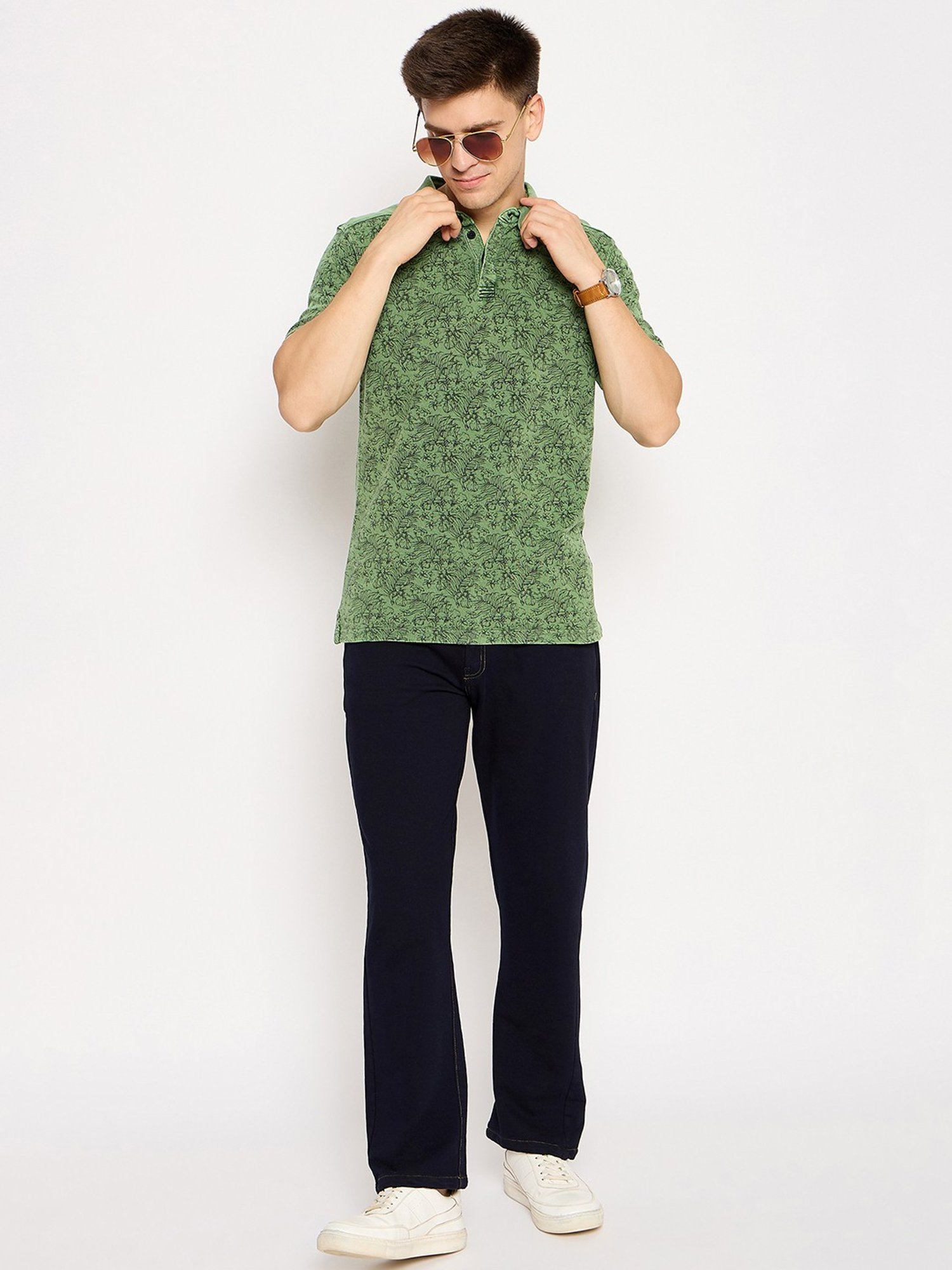 Club York Green Regular Fit Printed Polo T-Shirt