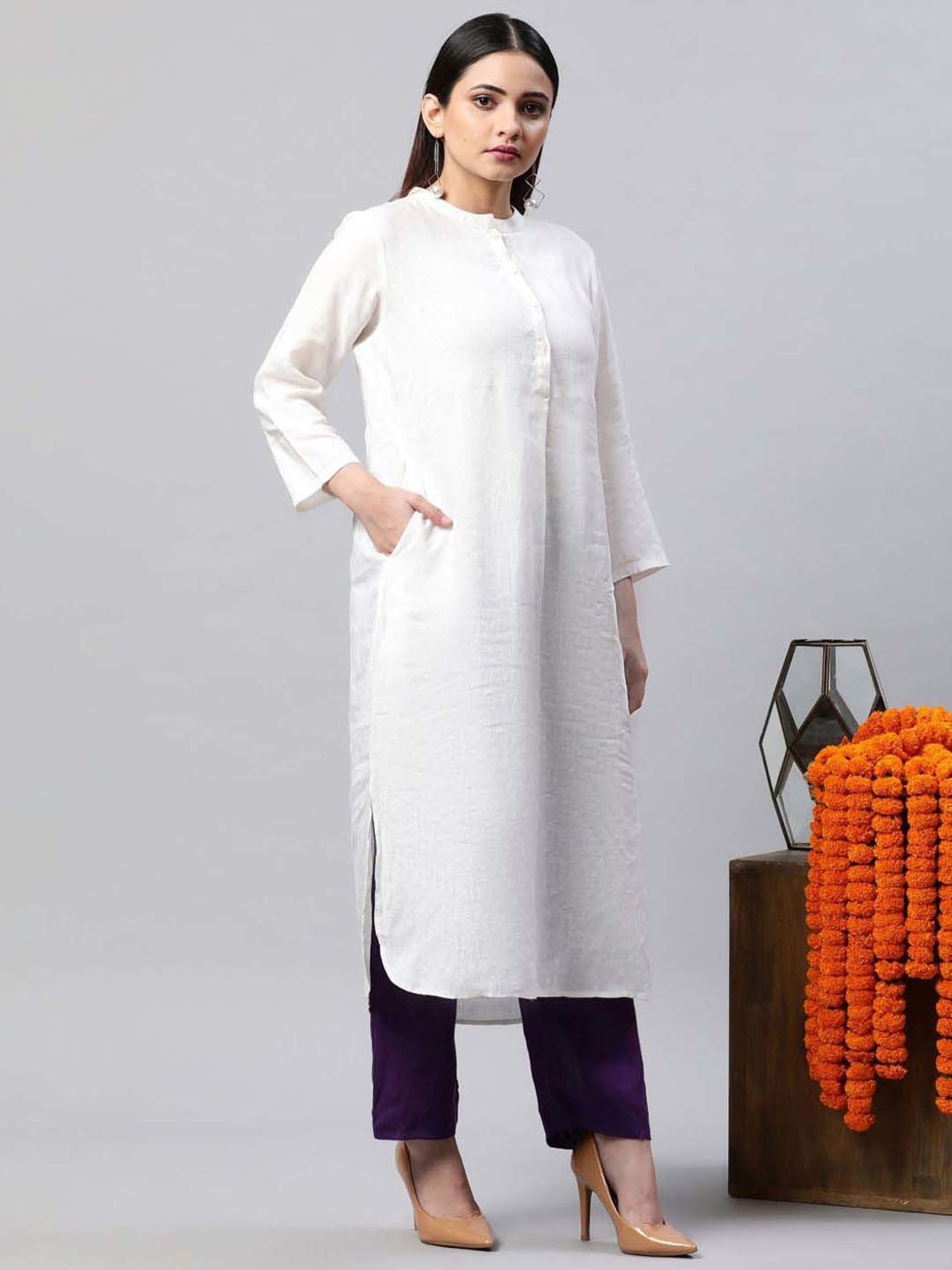 Linen Club Woman Purple Linen Pants